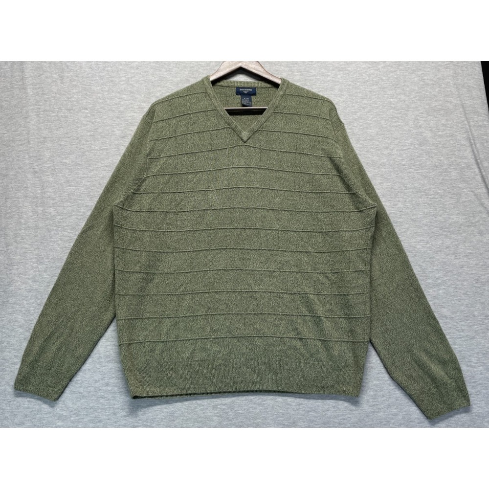 Dockers Knit Sweater Mens XL Olive Green Acrylic Textured Stripe V-Neck Winter